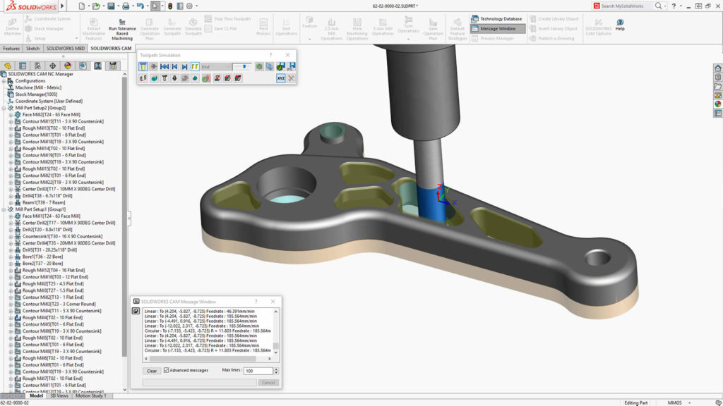 Exemplo do SolidWorks sendo utilizado como Software CAM - Diferença entre CAD, CAE e CAM.